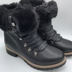 Catherine MaLandrino black furry winter boots, size 6.5